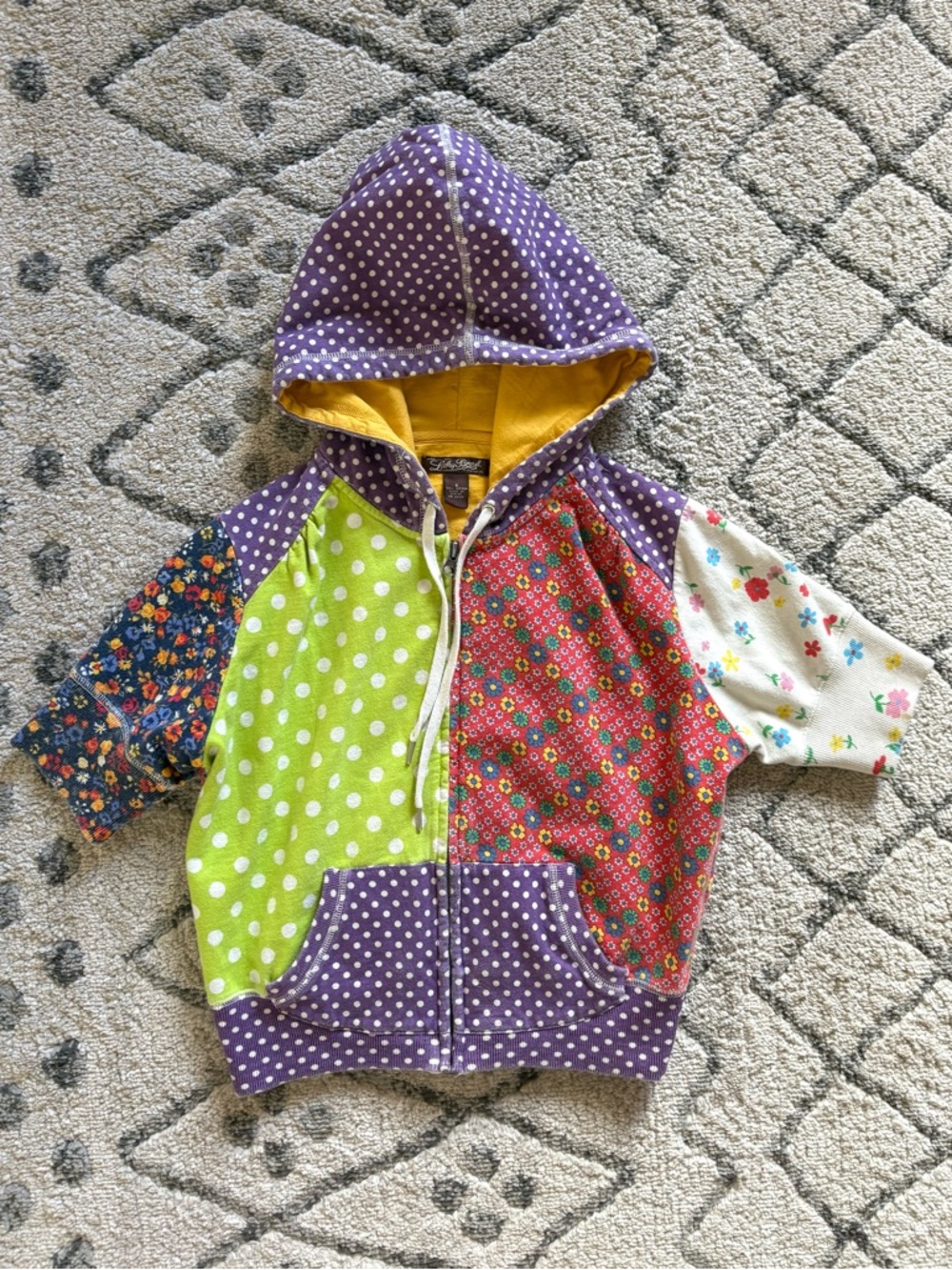 Lucky Brand patchwork quilted hoodie short sleeve zip up
